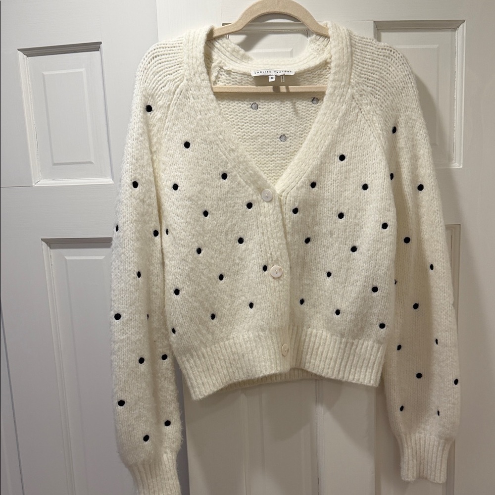 English Factory Cream Cardigan with Black Polka Dots